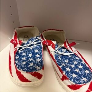 Hey Dude Star & Stripe Canvas Sneakers - Red, White & Blue